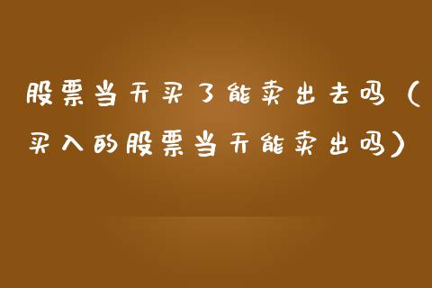 股票当天买了能卖出去吗（买入的股票当天能卖出吗）_https://www.gzqbddp.com_炒股经验_第1张
