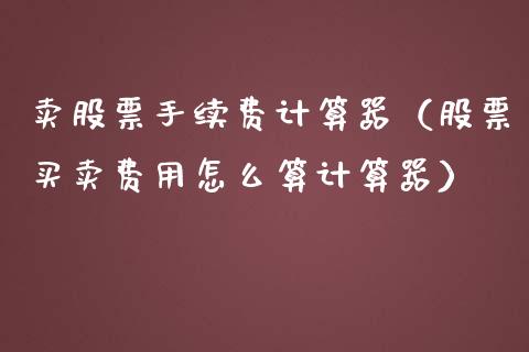 卖股票手续费计算器（股票买卖费用怎么算计算器）_https://www.gzqbddp.com_选股技巧_第1张