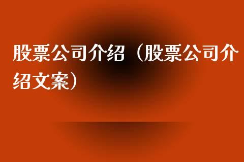 股票公司介绍（股票公司介绍文案）_https://www.gzqbddp.com_炒股经验_第1张