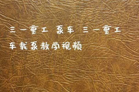 三一重工 泵车 三一重工车载泵教学视频_https://www.gzqbddp.com_技术分析_第1张