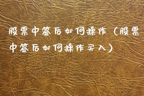 股票中签后如何操作（股票中签后如何操作买入）_https://www.gzqbddp.com_选股技巧_第1张