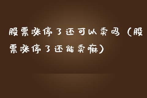 股票涨停了还可以卖吗（股票涨停了还能卖嘛）_https://www.gzqbddp.com_股票知识_第1张