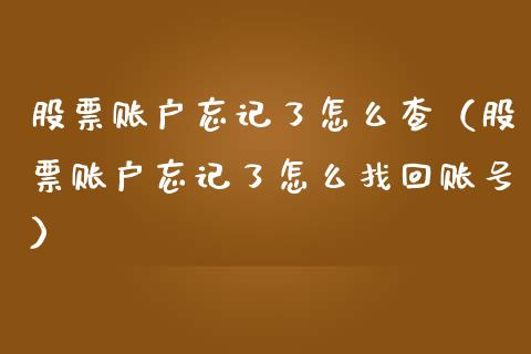 股票账户忘记了怎么查（股票账户忘记了怎么找回账号）_https://www.gzqbddp.com_技术分析_第1张