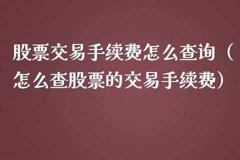 股票交易手续费怎么查询（怎么查股票的交易手续费）_https://www.gzqbddp.com_技术分析_第1张