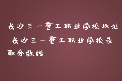 长沙三一重工职业学校地址 长沙三一重工职业学校录取分数线_https://www.gzqbddp.com_技术分析_第1张