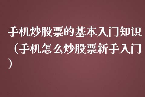 手机炒股票的基本入门知识（手机怎么炒股票新手入门）_https://www.gzqbddp.com_炒股经验_第1张