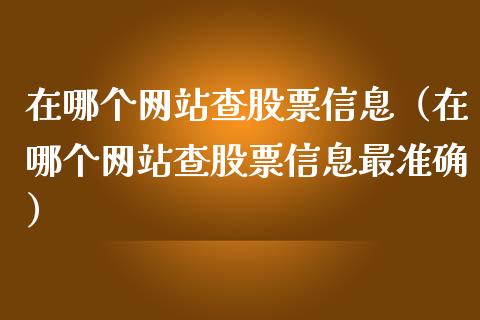 在哪个网站查股票信息（在哪个网站查股票信息最准确）_https://www.gzqbddp.com_炒股经验_第1张