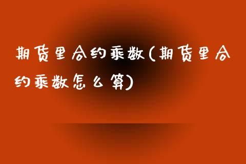 期货里合约乘数(期货里合约乘数怎么算)_https://www.gzqbddp.com_恒指期货_第1张